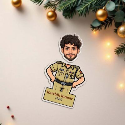 Personalized Police Officer Caricature Desk Stand with Shaking Head for Home Office & Car Dashboard Birthday Gift for Police Officer, Friends, Brother, Husband Solar Powered Moving Head